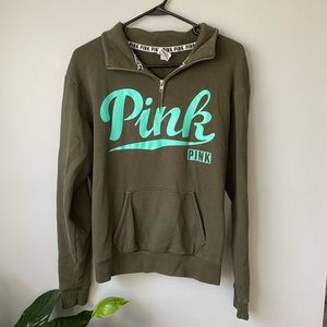 PINK green and teal quarter zip